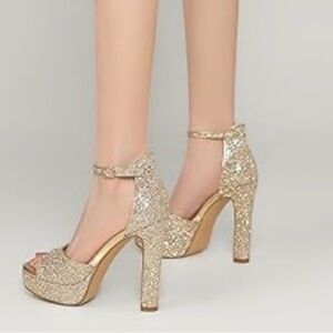 Wild Pair Sparkling Gold Platform Heels
